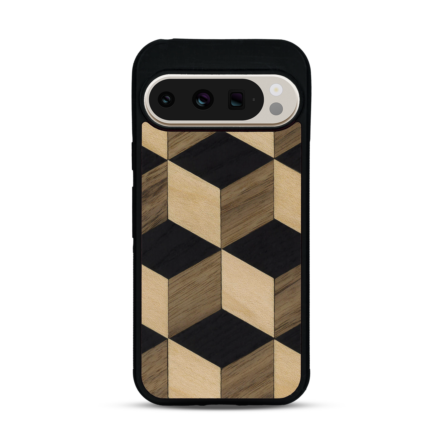 Coque de protection en bois véritable fabriquée en France pour  alliant plusieurs essences de bois pour représenter un classique intemporel de la marqueterie