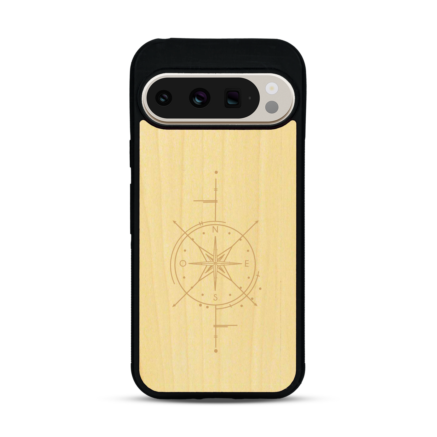 Coque de protection en bois véritable fabriquée en France pour  avec une gravure "rose des vents" sur le thème nautique et de l'océan qui s'inspire des boussoles de pirate