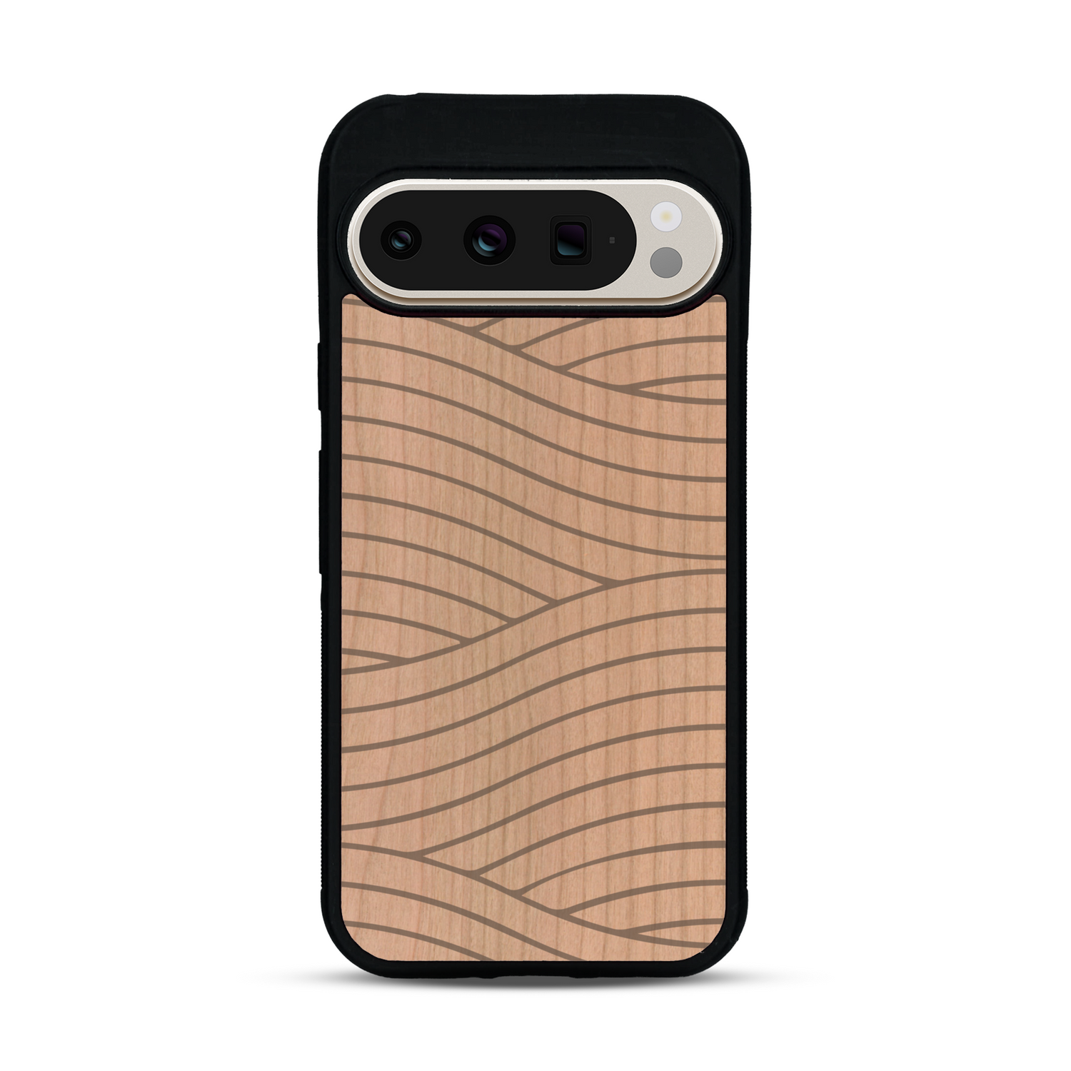 Coque de protection en bois véritable fabriquée en France pour  avec un motif moderne et minimaliste sur le thème waves et wavy représentant les vagues de l'océan