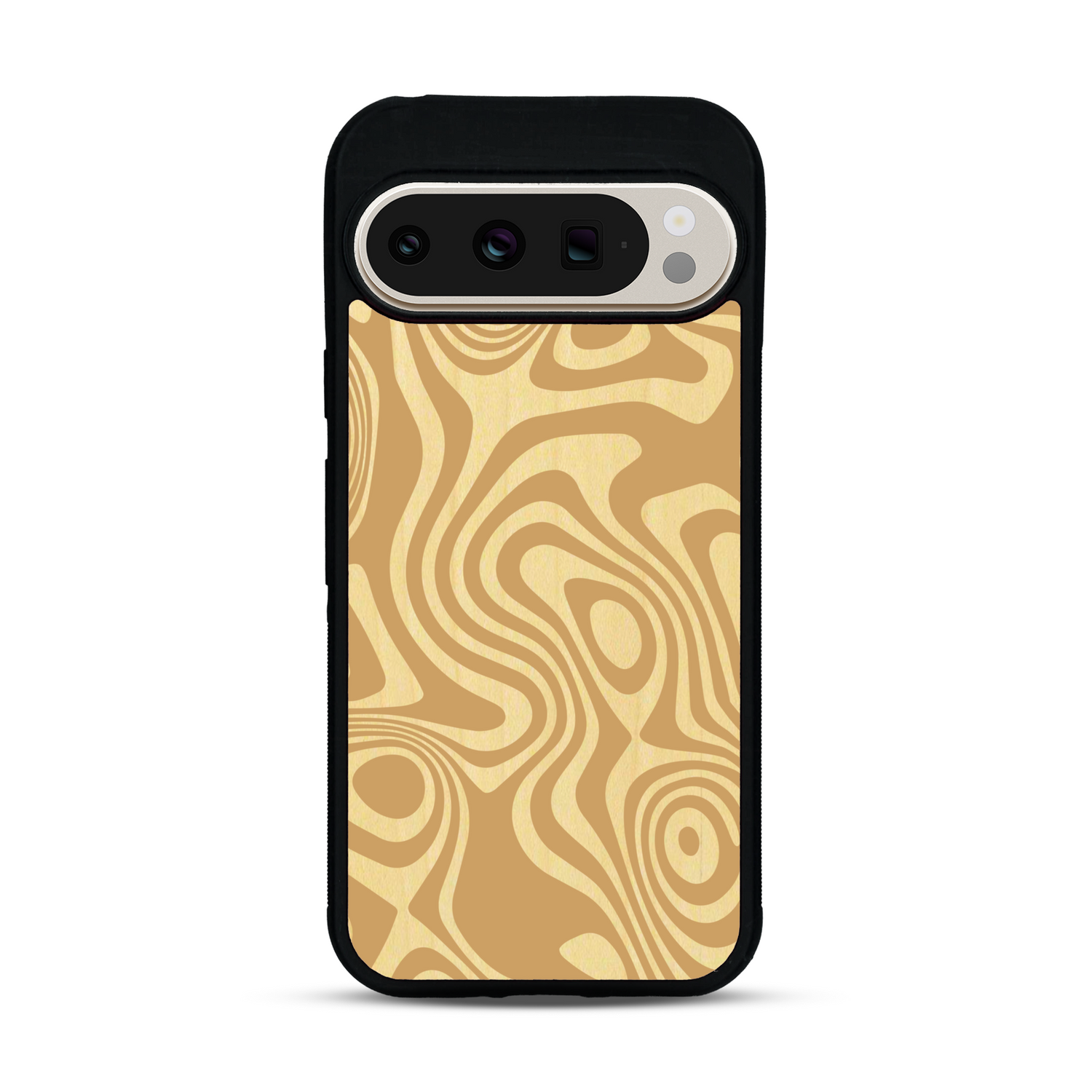 Coque de protection en bois véritable fabriquée en France pour  avec un motif abstrait représentant les mouvements de l'eau