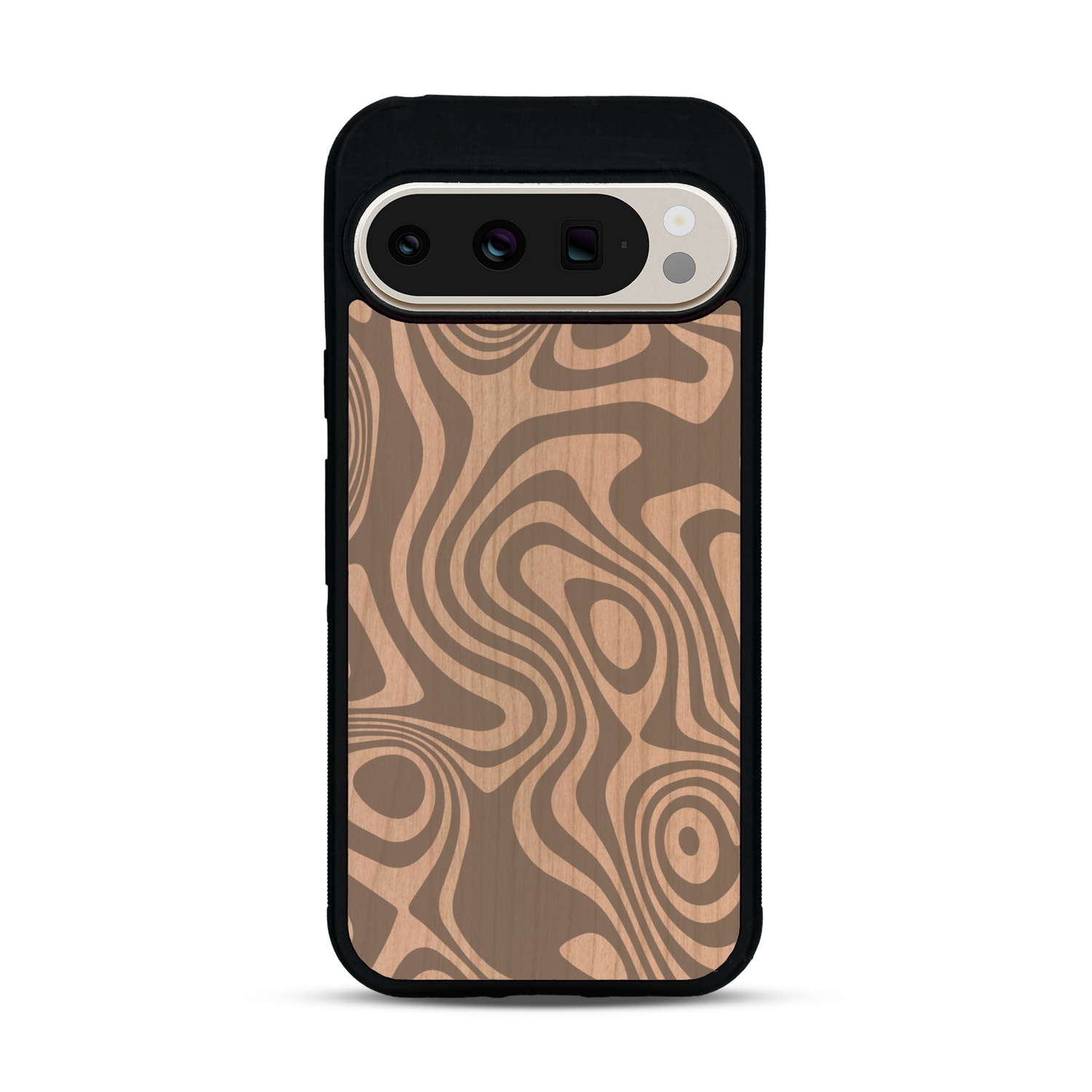Coque de protection en bois véritable fabriquée en France pour  avec un motif abstrait représentant les mouvements de l'eau