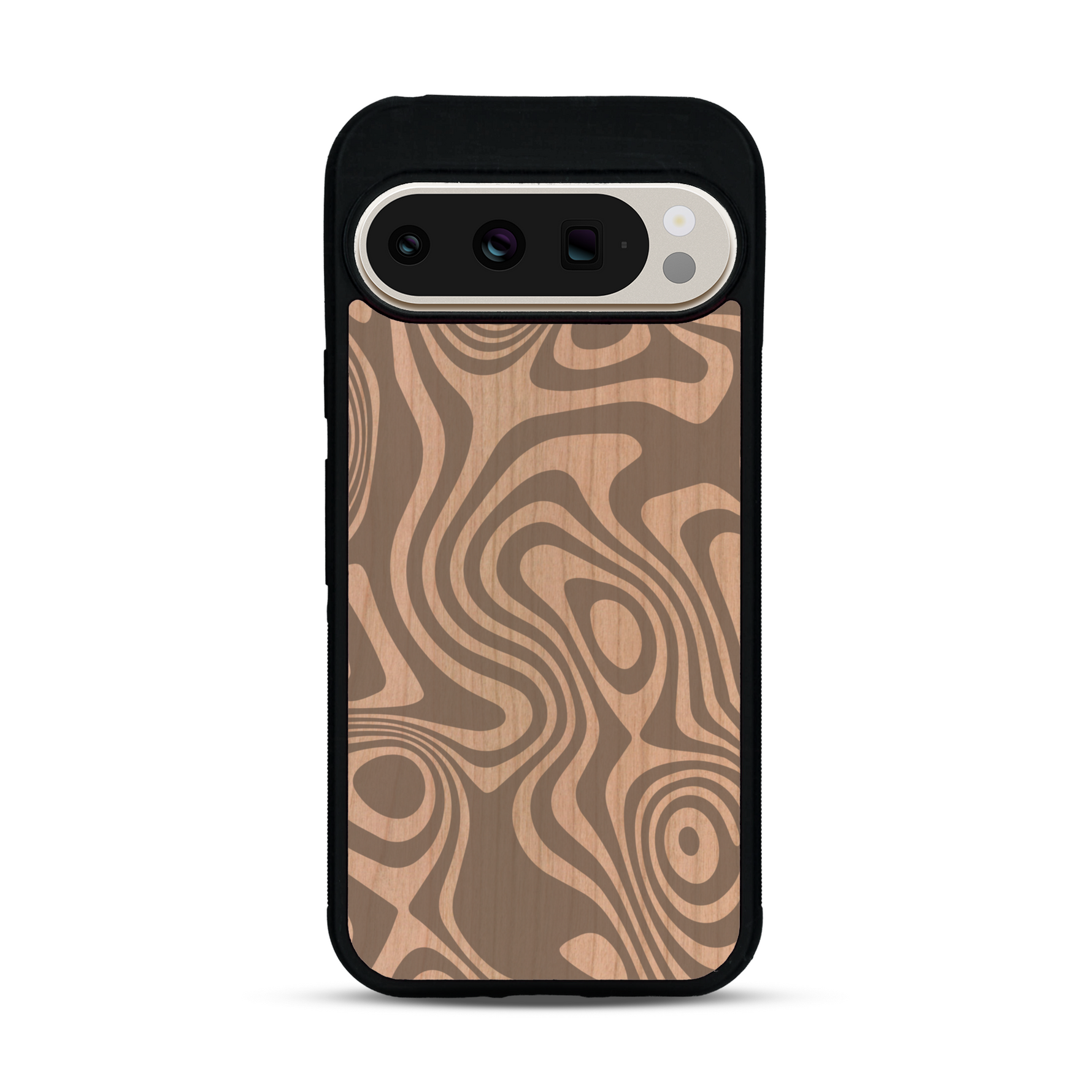 Coque de protection en bois véritable fabriquée en France pour  avec un motif abstrait représentant les mouvements de l'eau