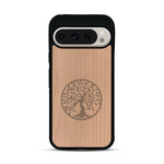 Coque de protection en bois véritable fabriquée en France pour  sur le thème de la spiritualité et du yoga avec une gravure zen représentant un arbre de vie