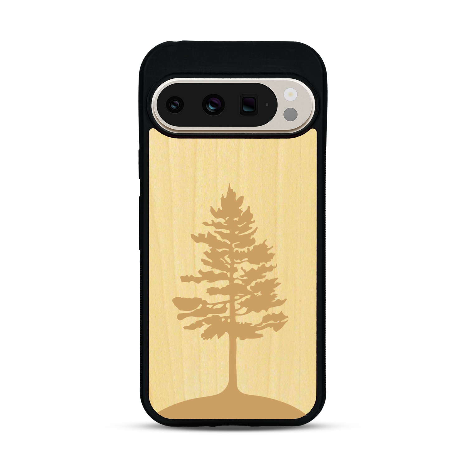 Coque de protection en bois véritable fabriquée en France pour  sur le thème de la nature, de la fôret et de l'écoresponsabilité avec une gravure représentant un arbre 