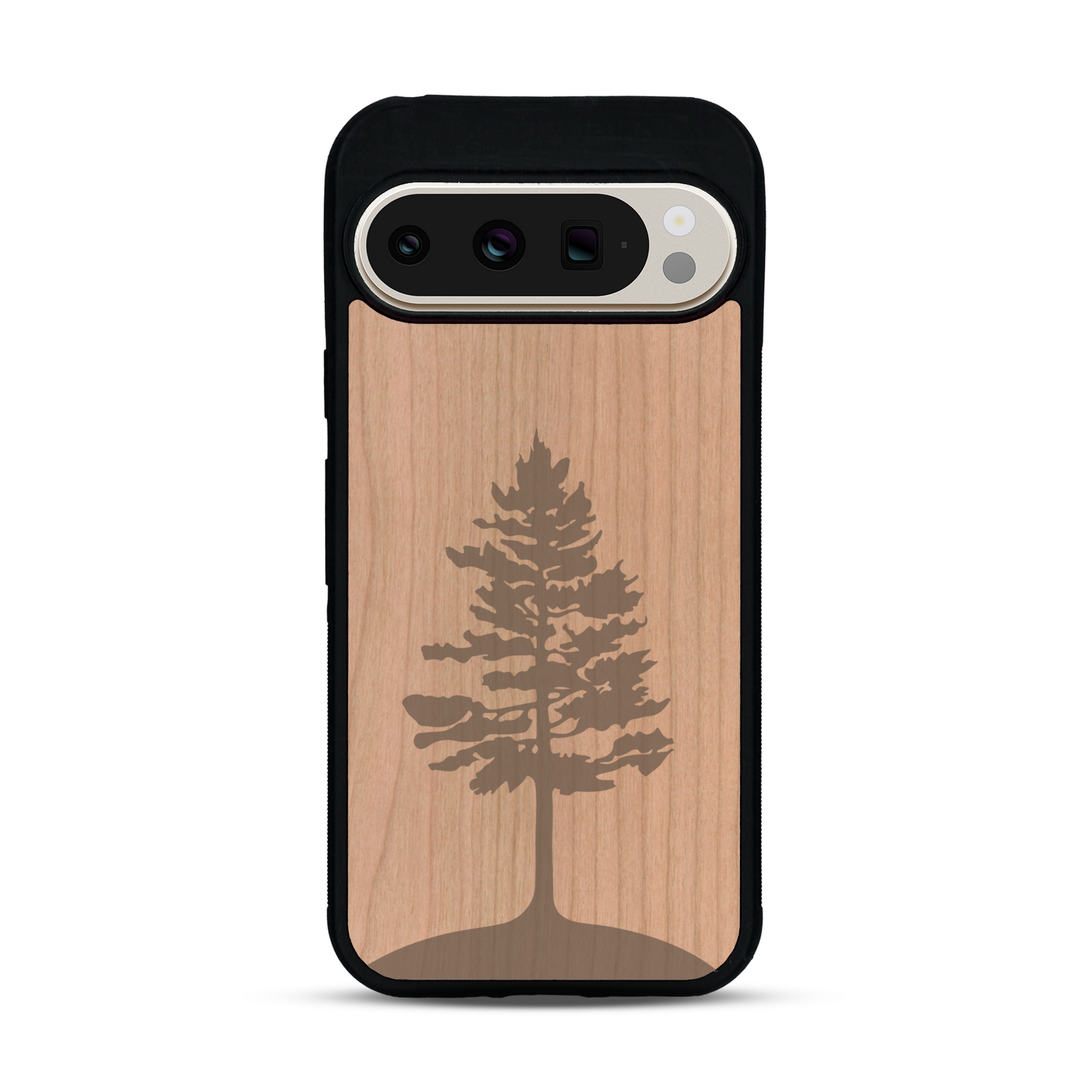Coque de protection en bois véritable fabriquée en France pour  sur le thème de la nature, de la fôret et de l'écoresponsabilité avec une gravure représentant un arbre 