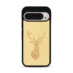 Coque de protection en bois véritable fabriquée en France pour  sur le thème de la nature et des animaux représentant une tête de cerf gométrique avec un design moderne et minimaliste