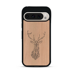 Coque de protection en bois véritable fabriquée en France pour  sur le thème de la nature et des animaux représentant une tête de cerf gométrique avec un design moderne et minimaliste