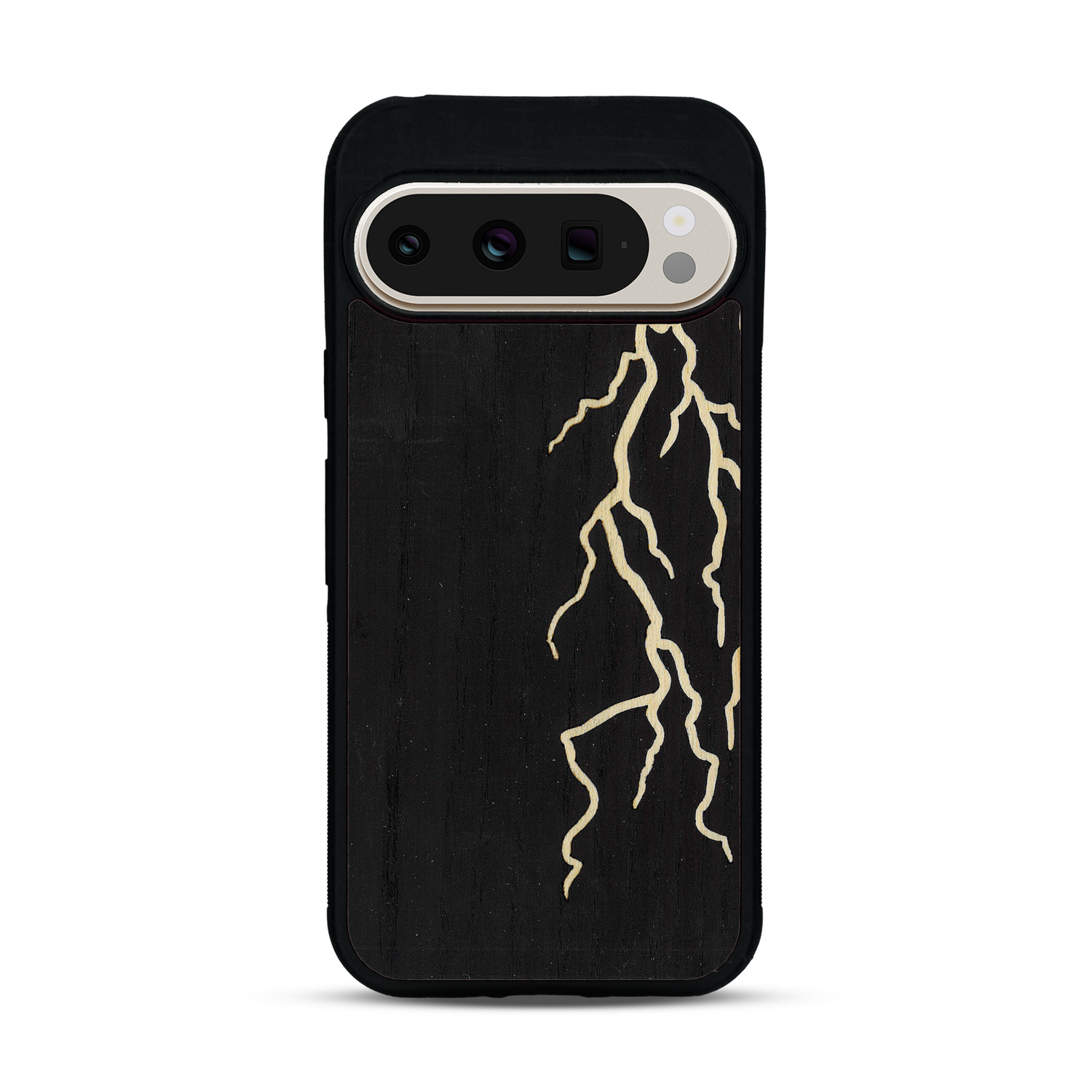 Coque de protection en bois véritable fabriquée en France pour  alliant plusieurs essences de bois pour représenter un éclair divin
