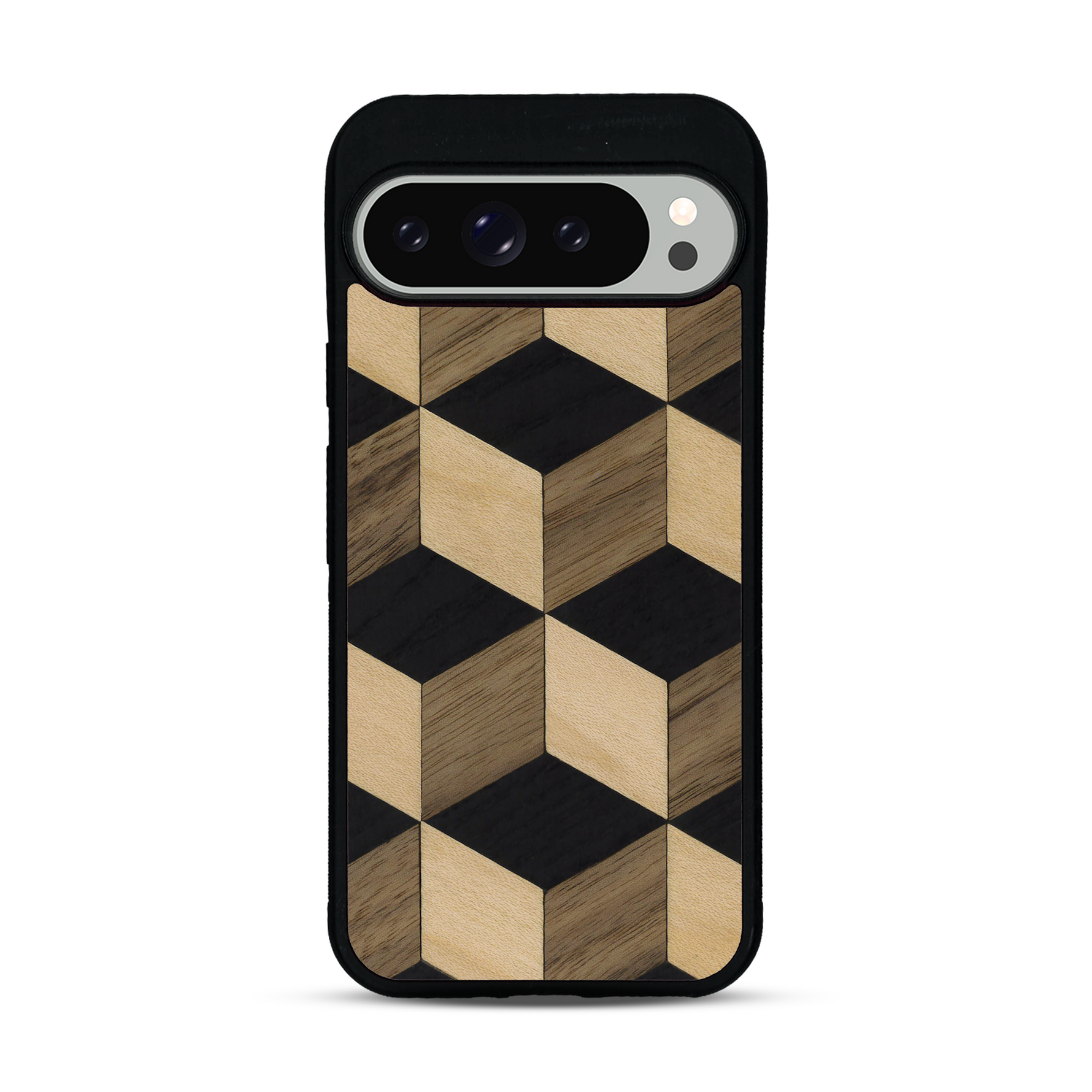 Coque de protection en bois véritable fabriquée en France pour  alliant plusieurs essences de bois pour représenter un classique intemporel de la marqueterie