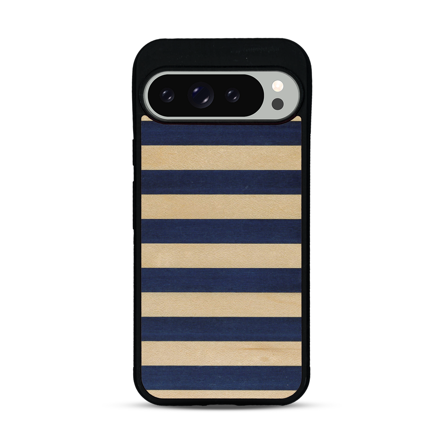 Coque de protection en bois véritable fabriquée en France pour  alliant plusieurs essences de bois pour représenter une marinière