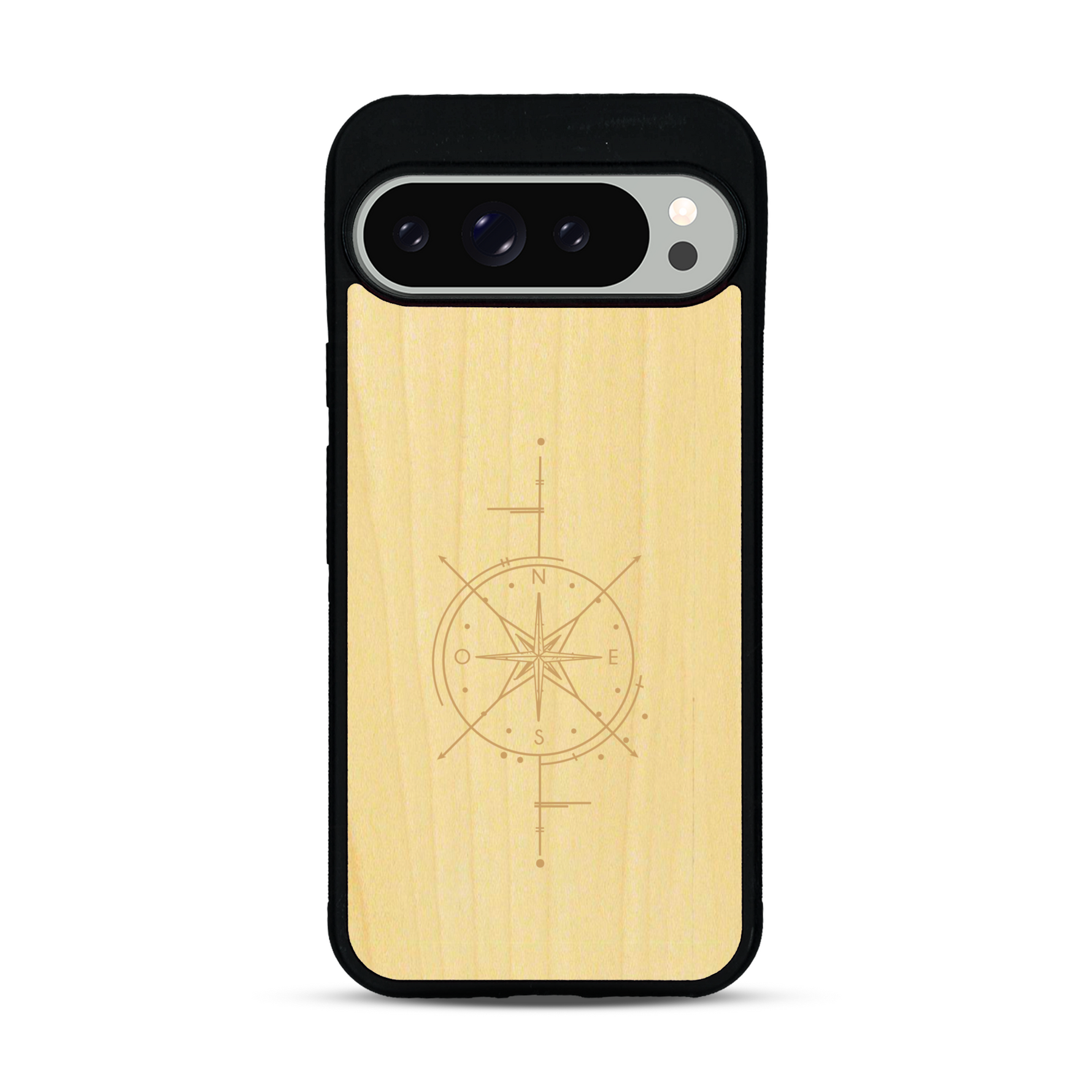 Coque de protection en bois véritable fabriquée en France pour  avec une gravure "rose des vents" sur le thème nautique et de l'océan qui s'inspire des boussoles de pirate