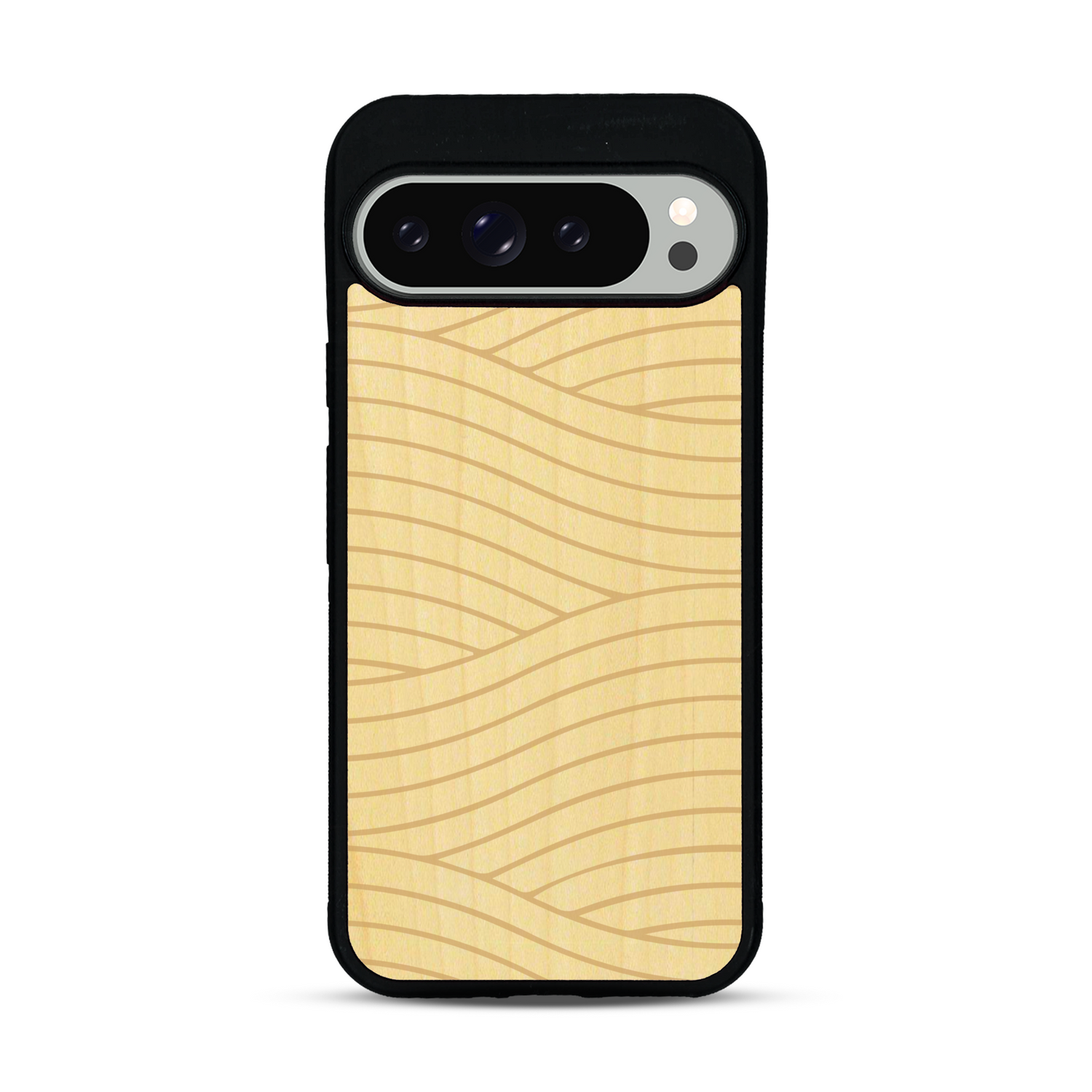 Coque de protection en bois véritable fabriquée en France pour  avec un motif moderne et minimaliste sur le thème waves et wavy représentant les vagues de l'océan