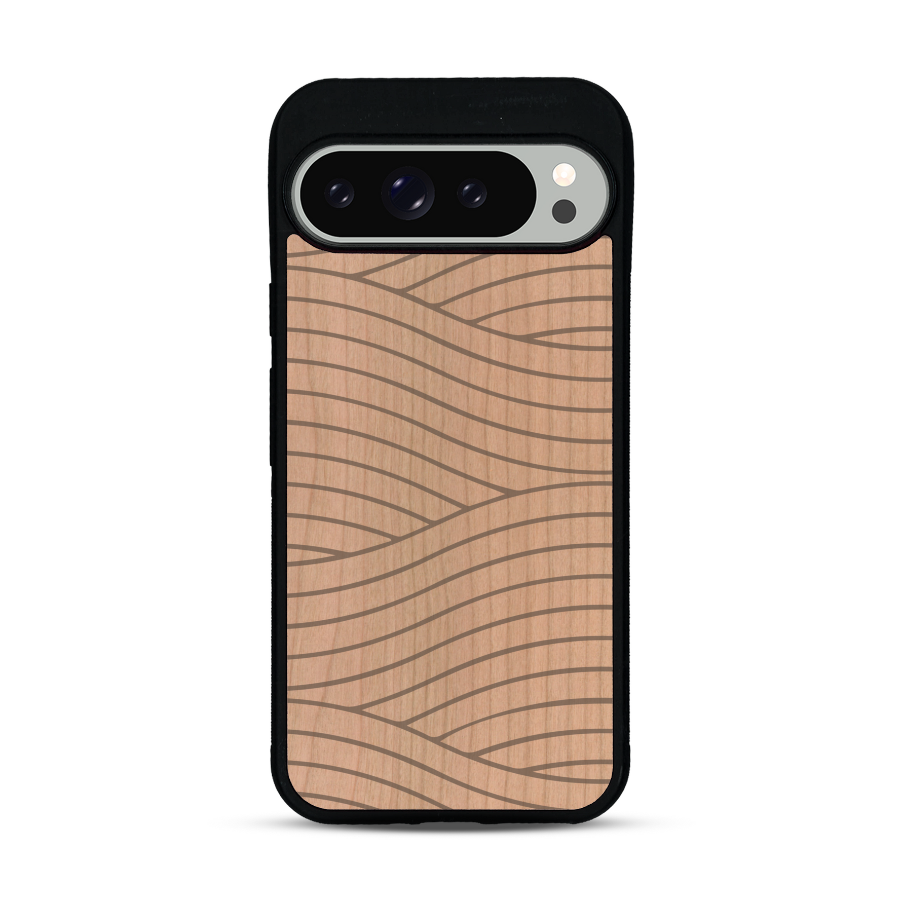 Coque de protection en bois véritable fabriquée en France pour  avec un motif moderne et minimaliste sur le thème waves et wavy représentant les vagues de l'océan