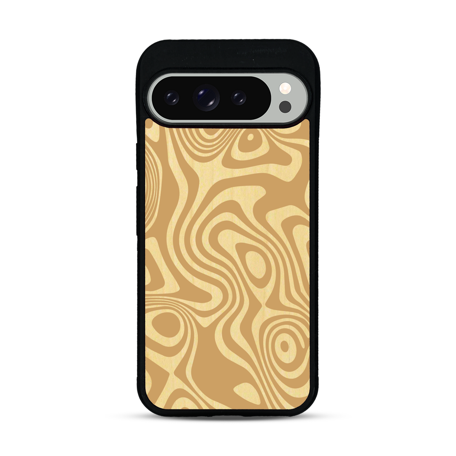 Coque de protection en bois véritable fabriquée en France pour  avec un motif abstrait représentant les mouvements de l'eau