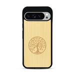 Coque de protection en bois véritable fabriquée en France pour  sur le thème de la spiritualité et du yoga avec une gravure zen représentant un arbre de vie