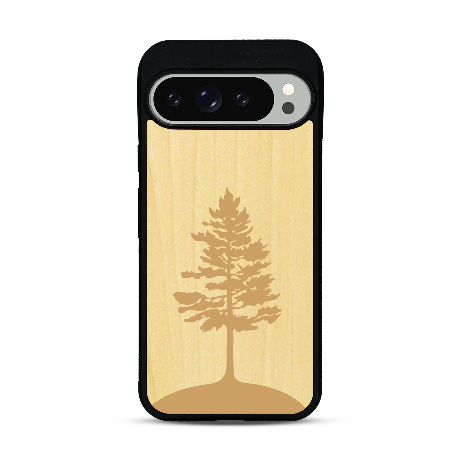 Coque de protection en bois véritable fabriquée en France pour  sur le thème de la nature, de la fôret et de l'écoresponsabilité avec une gravure représentant un arbre 