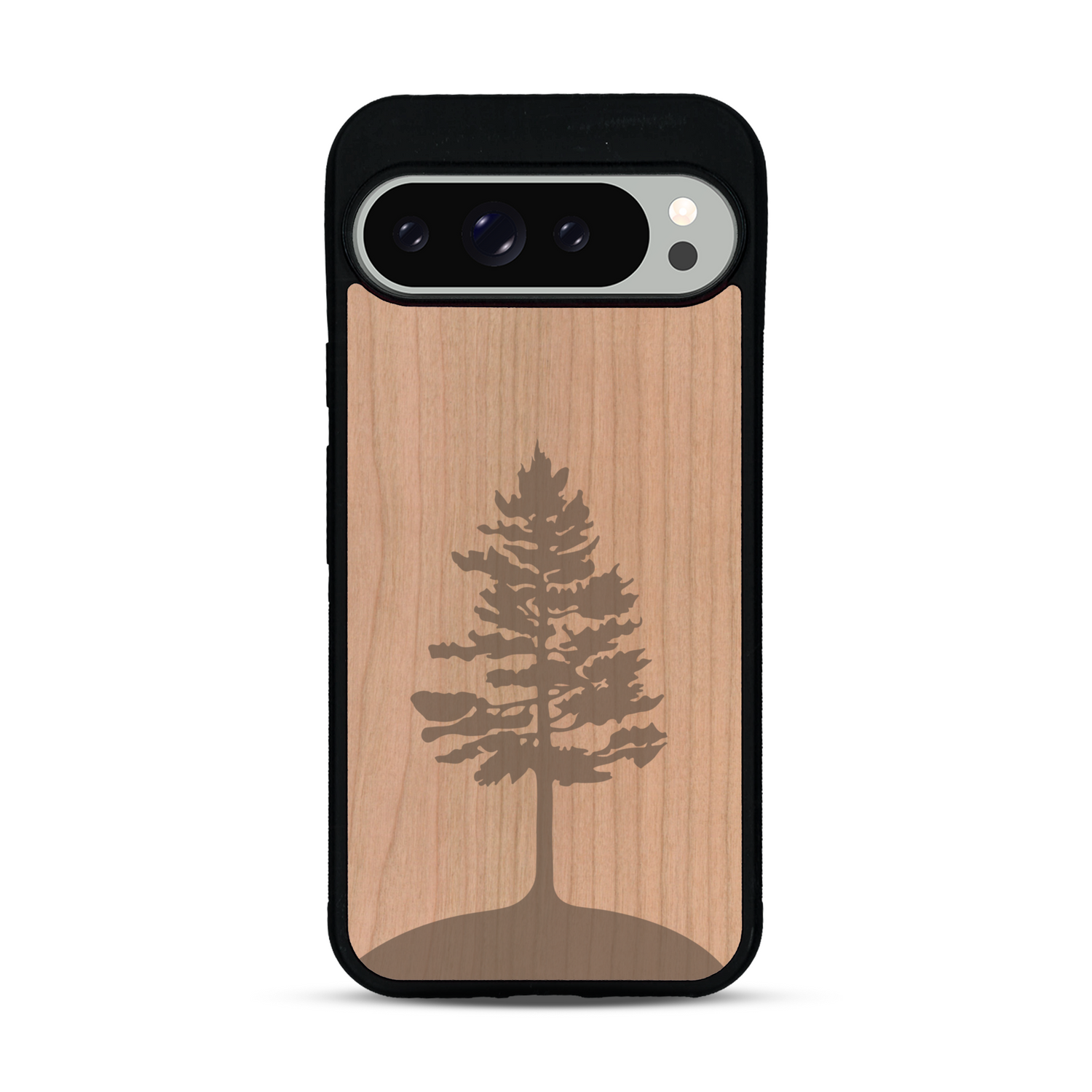 Coque de protection en bois véritable fabriquée en France pour  sur le thème de la nature, de la fôret et de l'écoresponsabilité avec une gravure représentant un arbre 