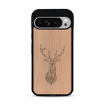 Coque de protection en bois véritable fabriquée en France pour  sur le thème de la nature et des animaux représentant une tête de cerf gométrique avec un design moderne et minimaliste