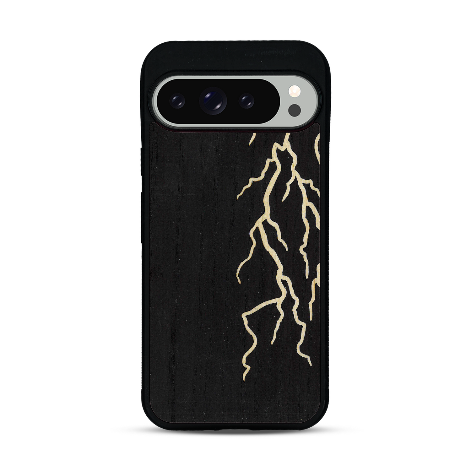 Coque de protection en bois véritable fabriquée en France pour  alliant plusieurs essences de bois pour représenter un éclair divin