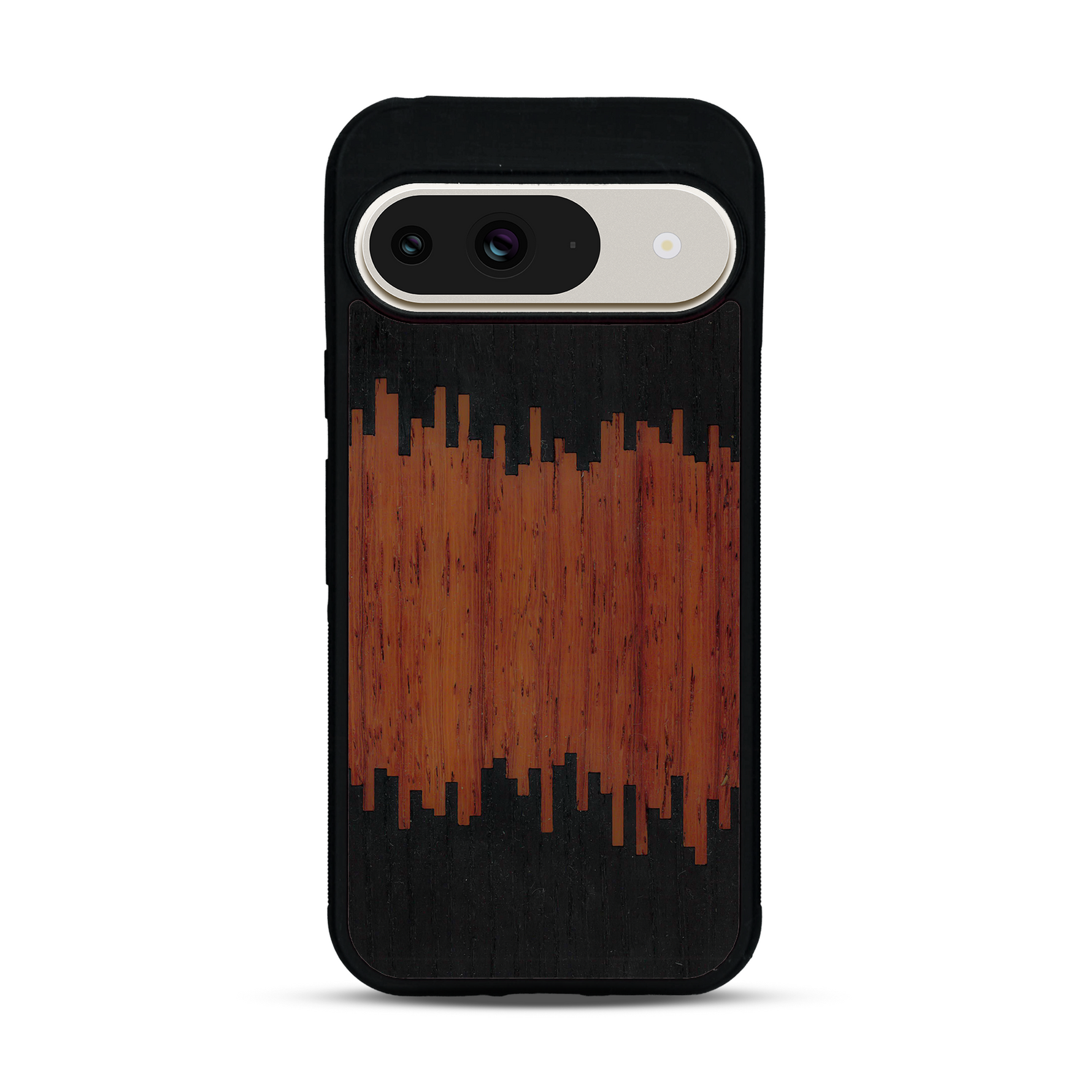 Coque de protection en bois véritable fabriquée en France pour  alliant plusieurs essences de bois pour représenter du magma en fusion