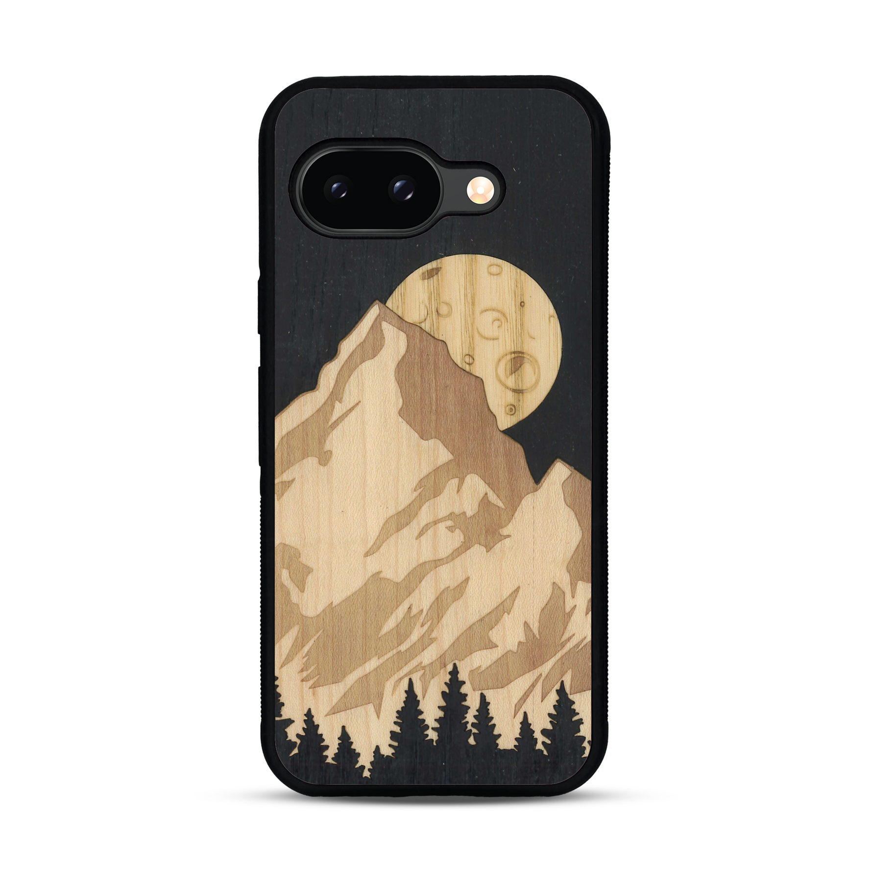 Coque de protection en bois véritable fabriquée en France pour  alliant plusieurs essences de bois pour représenter le mont Everest