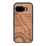 Coque de protection en bois véritable fabriquée en France pour Google Pixel 9A sur le thème de l'automobile avec une authentique Mini Cooper
