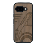 Coque de protection en bois véritable fabriquée en France pour Google Pixel 9A sur le thème de l'automobile avec une authentique Mini Cooper