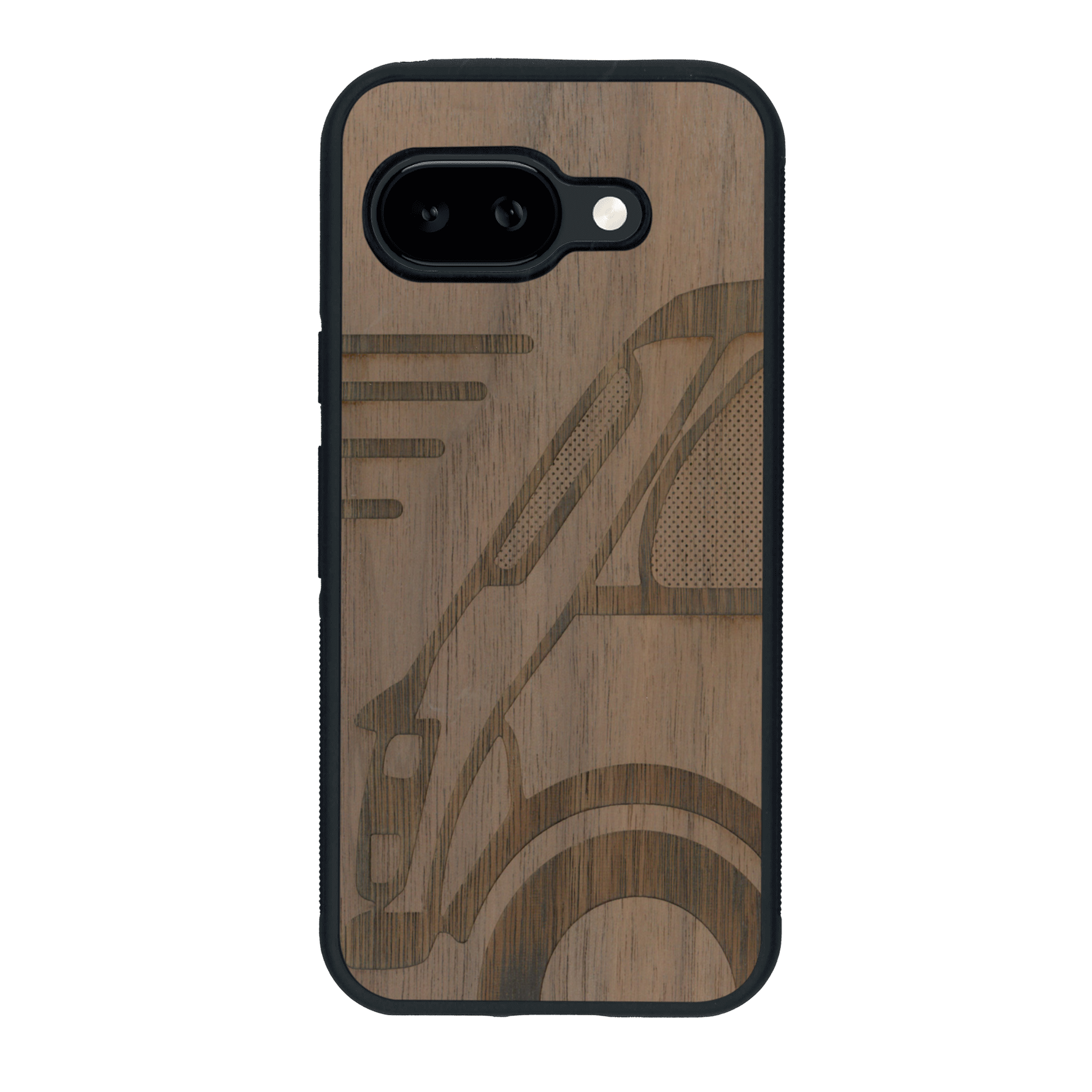 Coque de protection en bois véritable fabriquée en France pour Google Pixel 9A sur le thème de l'automobile avec une authentique Mini Cooper