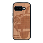 Coque de protection en bois véritable fabriquée en France pour Google Pixel 9A sur le thème de l'automobile avec une authentique Mustang