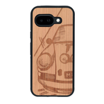 Coque de protection en bois véritable fabriquée en France pour Google Pixel 9A sur le thème de l'automobile avec une authentique Porsche