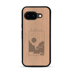 Coque de protection en bois véritable fabriquée en France pour  sur le thème du camping en pleine nature et du bivouac avec la phrase "Aventure is out there"