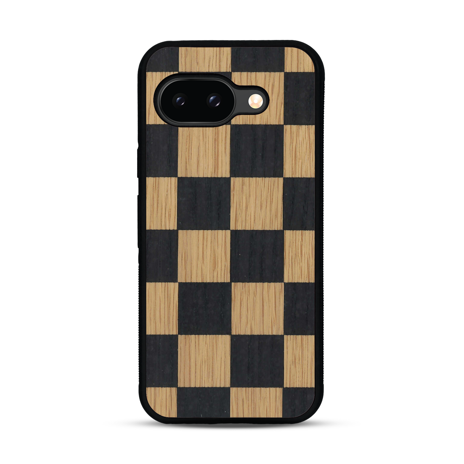 Coque de protection en bois véritable fabriquée en France pour  alliant plusieurs essences de bois pour représenter un damier