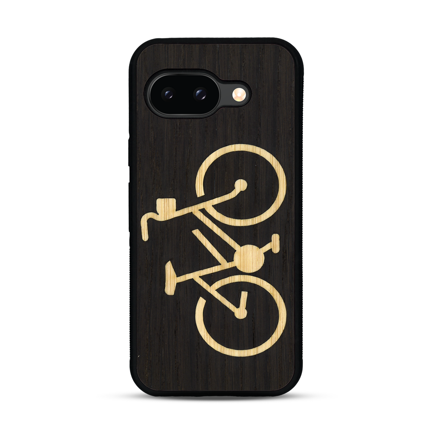 Coque de protection en bois véritable fabriquée en France pour  sur le theme du vélo et de l'outdoor qui allie du bambou et du chêne fumé représentant un vélo