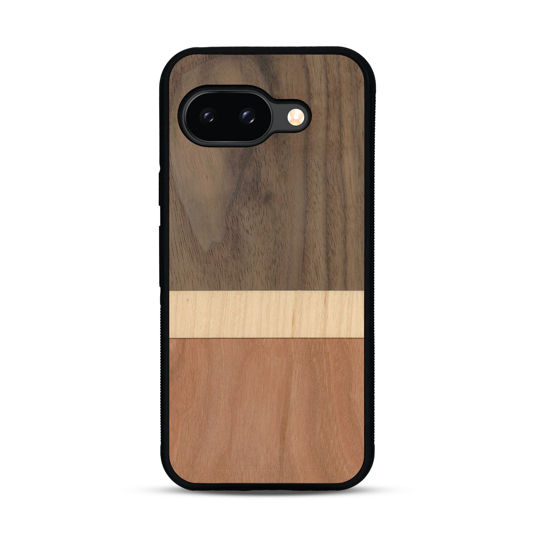 Coque de protection en bois véritable fabriquée en France pour  alliant des bandes horizontales de bambou, merisier et noyer