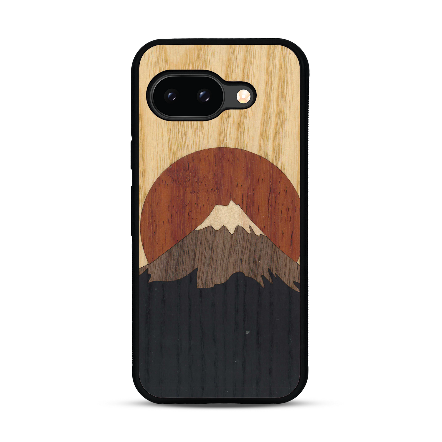 Coque de protection en bois véritable fabriquée en France pour  alliant plusieurs essences de bois pour représenter le mont Fuji
