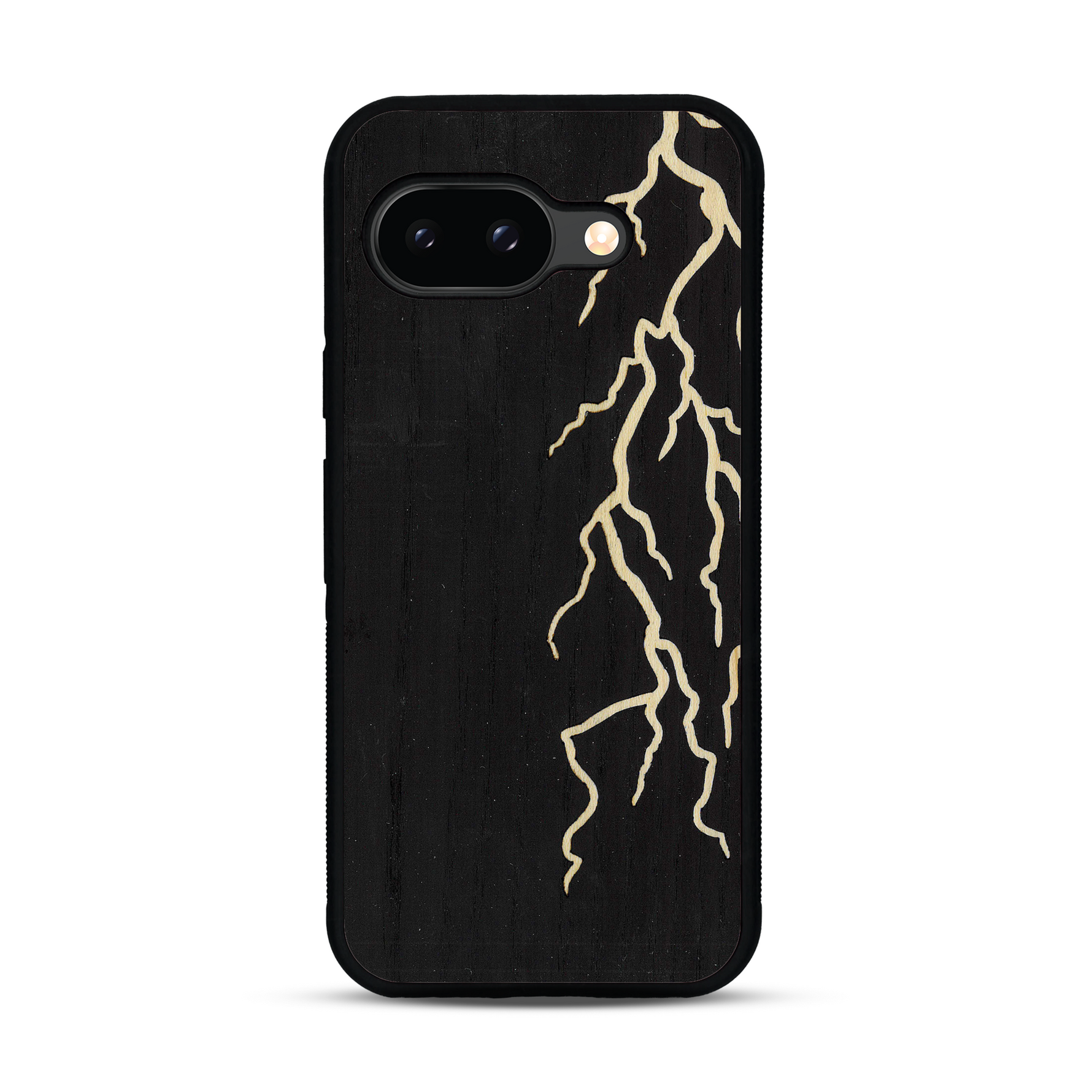 Coque de protection en bois véritable fabriquée en France pour  alliant plusieurs essences de bois pour représenter un éclair divin