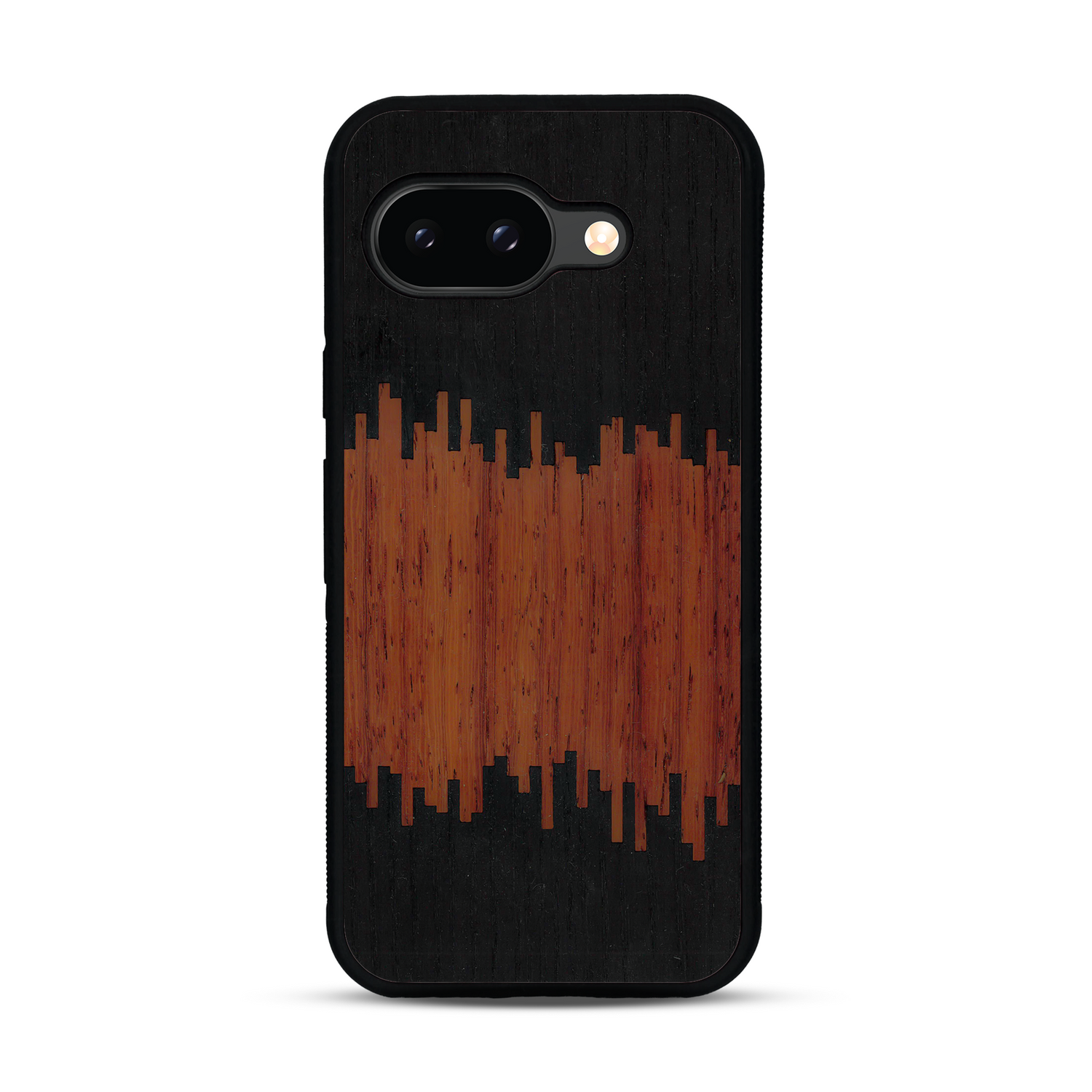 Coque de protection en bois véritable fabriquée en France pour  alliant plusieurs essences de bois pour représenter du magma en fusion