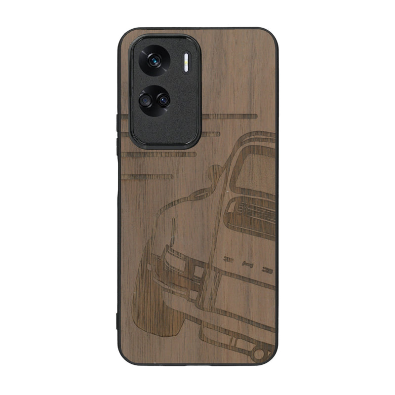 Coque de protection en bois véritable fabriquée en France pour Honor 90 Lite sur le thème de l'automobile avec une authentique Porsche