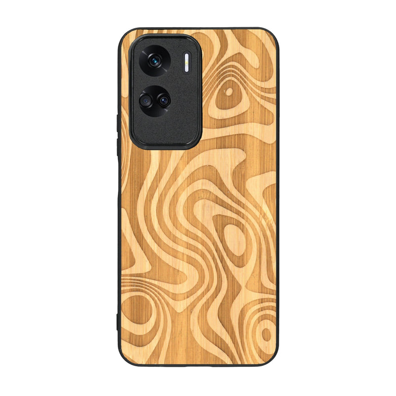 Coque de protection en bois véritable fabriquée en France pour Honor 90 Lite avec un motif abstrait représentant les mouvements de l'eau