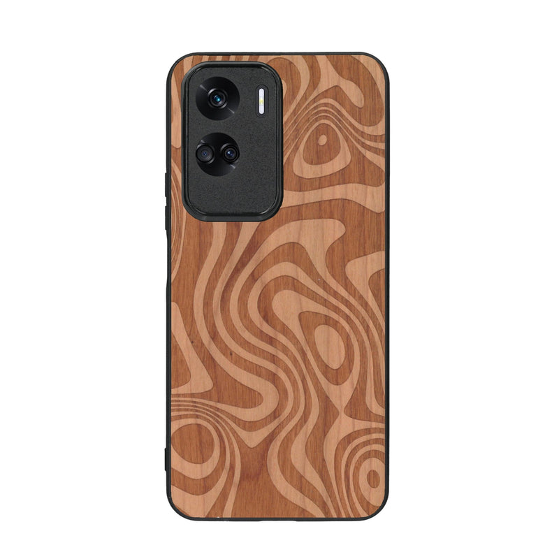 Coque de protection en bois véritable fabriquée en France pour Honor 90 Lite avec un motif abstrait représentant les mouvements de l'eau