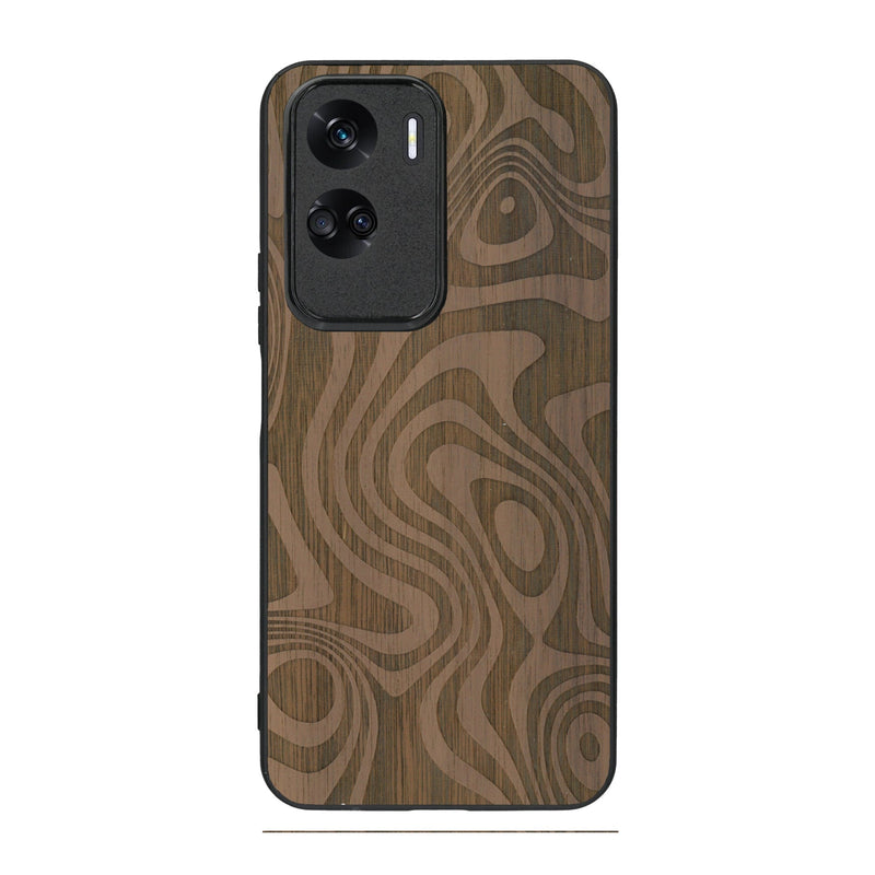 Coque de protection en bois véritable fabriquée en France pour Honor 90 Lite avec un motif abstrait représentant les mouvements de l'eau