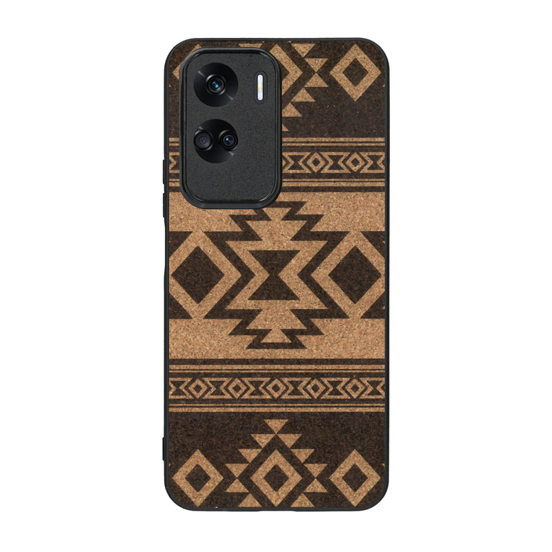 Coque de protection en bois véritable fabriquée en France pour Honor 90 Lite avec des motifs géométriques s'inspirant des temples aztèques, mayas et incas