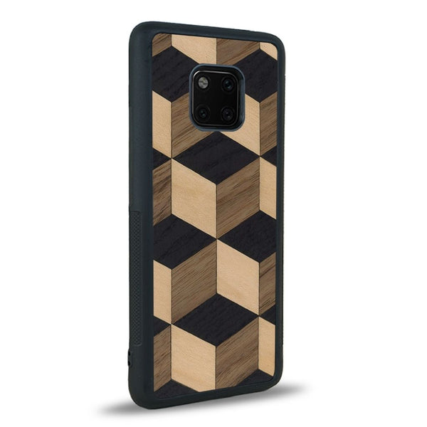 Coque de protection en bois véritable fabriquée en France pour Huawei Mate 20 Pro alliant plusieurs essences de bois pour représenter un classique intemporel de la marqueterie