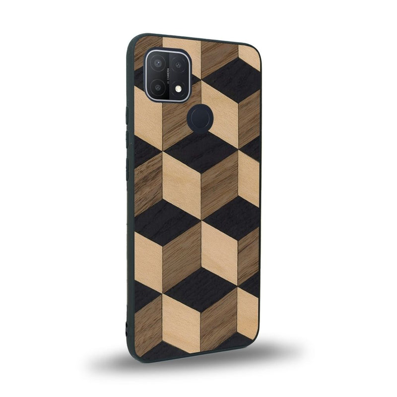 Coque de protection en bois véritable fabriquée en France pour Oppo A15 alliant plusieurs essences de bois pour représenter un classique intemporel de la marqueterie