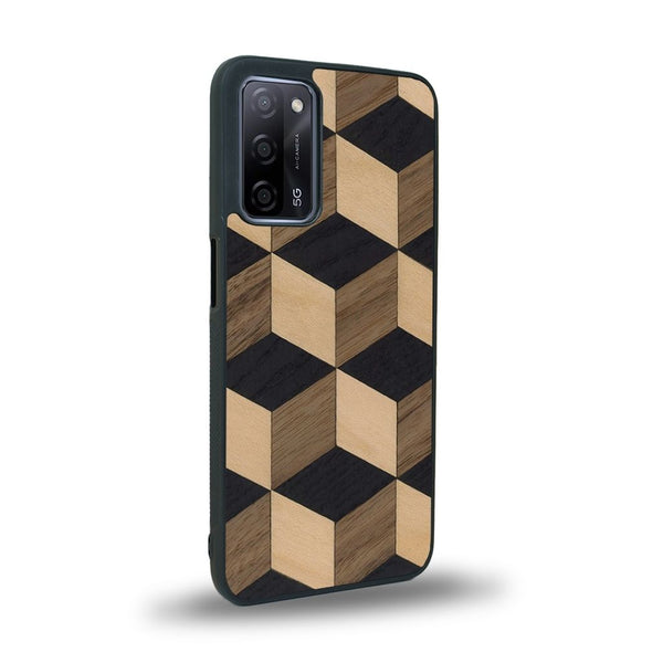 Coque de protection en bois véritable fabriquée en France pour Oppo A72 alliant plusieurs essences de bois pour représenter un classique intemporel de la marqueterie