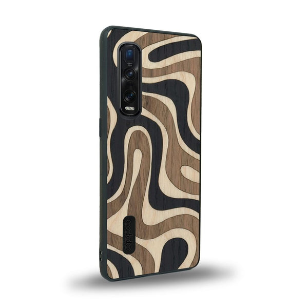 Coque de protection en bois véritable fabriquée en France pour Oppo Find X2 Pro alliant plusieurs essences de bois pour représenter une ondulation