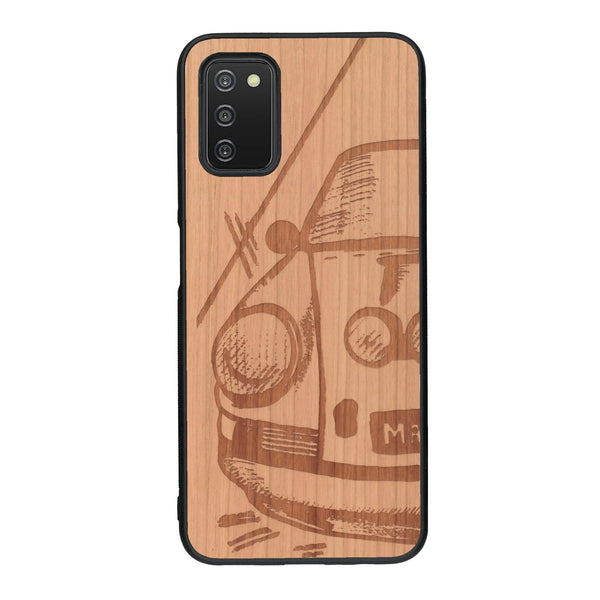 Coque de protection en bois véritable fabriquée en France pour Samsung A03S sur le thème de l'automobile avec une authentique Porsche
