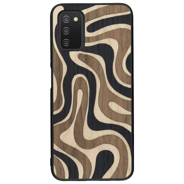 Coque de protection en bois véritable fabriquée en France pour Samsung A03S alliant plusieurs essences de bois pour représenter une ondulation