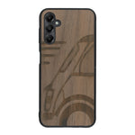 Coque de protection en bois véritable fabriquée en France pour Samsung A05S sur le thème de l'automobile avec une authentique Mini Cooper