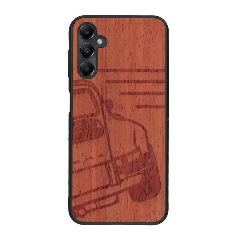Coque de protection en bois véritable fabriquée en France pour Samsung A05S sur le thème de l'automobile avec une authentique Porsche